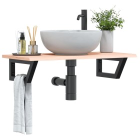 Wall-mounted steel and solid oak wood sink shelf by , bathroom vanities - Ref: Foro24-3302547, Price: 71,14 €, Discount: %