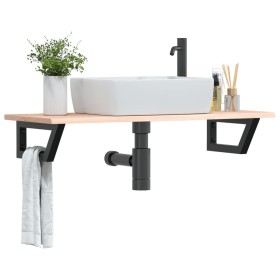 Wall-mounted steel and solid oak wood sink shelf by , bathroom vanities - Ref: Foro24-3302551, Price: 79,32 €, Discount: %