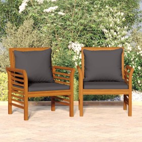 Dark gray armchairs with cushions, 2 units, solid acacia wood by vidaXL, Garden chairs - Ref: Foro24-312138, Price: 250,52 €,...