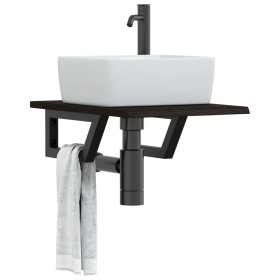 Estante de lavabo de pared de acero y madera maciza de roble de , Tocadores de baño - Ref: Foro24-3302579, Precio: 52,49 €, D...