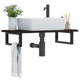 Estante de lavabo de pared de acero y madera maciza de roble de , Tocadores de baño - Ref: Foro24-3302585, Precio: 74,99 €, D...