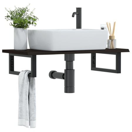 Wall-mounted steel and solid oak wood sink shelf by , bathroom vanities - Ref: Foro24-3302585, Price: 74,17 €, Discount: %