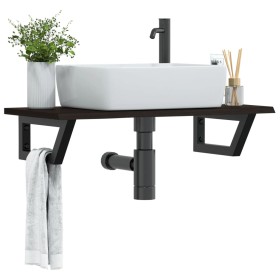 Estante de lavabo de pared de acero y madera maciza de roble de , Tocadores de baño - Ref: Foro24-3302587, Precio: 72,50 €, D...