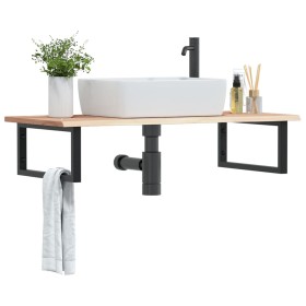 Wall-mounted steel and solid oak wood sink shelf by , bathroom vanities - Ref: Foro24-3302601, Price: 96,90 €, Discount: %