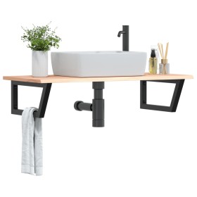 Estante de lavabo de pared de acero y madera maciza de roble de , Tocadores de baño - Ref: Foro24-3302603, Precio: 90,99 €, D...