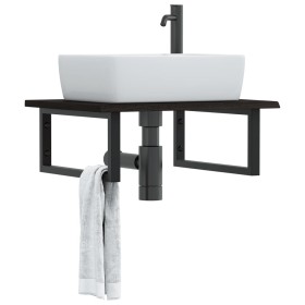 Wall-mounted steel and solid oak wood sink shelf by , bathroom vanities - Ref: Foro24-3302617, Price: 77,99 €, Discount: %