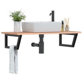 Wall-mounted steel and solid oak wood sink shelf by , bathroom vanities - Ref: Foro24-3302615, Price: 96,98 €, Discount: %