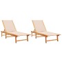 2 solid acacia wood sun loungers with cream textilene. by , Loungers - Ref: Foro24-3279248, Price: 332,24 €, Discount: %