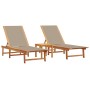 2 sun loungers with solid acacia wood table and taupe textilene by , Loungers - Ref: Foro24-3279255, Price: 347,09 €, Discoun...