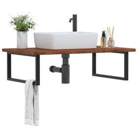 Estante de lavabo de pared de acero y madera maciza de roble de , Tocadores de baño - Ref: Foro24-3302489, Precio: 126,99 €, ...