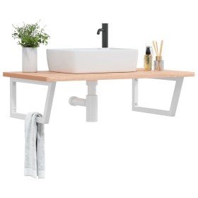 Wall-mounted sink shelf made of steel and solid beech wood by , bathroom vanities - Ref: Foro24-3302518, Price: 94,99 €, Disc...