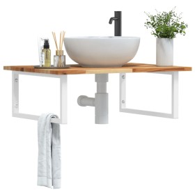 Wall-mounted sink shelf made of stainless steel and solid acacia wood by , bathroom vanities - Ref: Foro24-3302924, Price: 91...