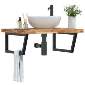 Wall-mounted sink shelf made of stainless steel and solid acacia wood by , bathroom vanities - Ref: Foro24-3302939, Price: 11...