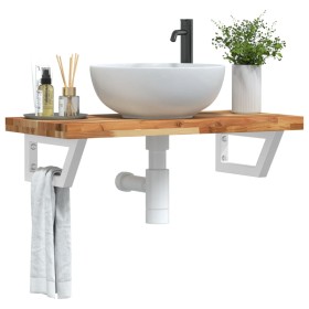 Wall-mounted sink shelf made of stainless steel and solid acacia wood by , bathroom vanities - Ref: Foro24-3302746, Price: 97...