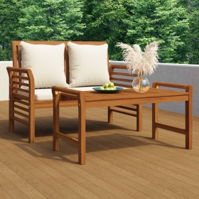 Gartenbank mit cremeweißen Kissen aus massivem Akazienholz von vidaXL, Gartenbänke - Ref: Foro24-312139, Preis: 176,99 €, Rab...