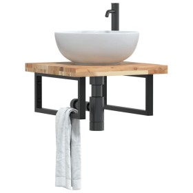 Wall-mounted sink shelf made of steel and solid acacia wood by , bathroom vanities - Ref: Foro24-3302765, Price: 72,99 €, Dis...