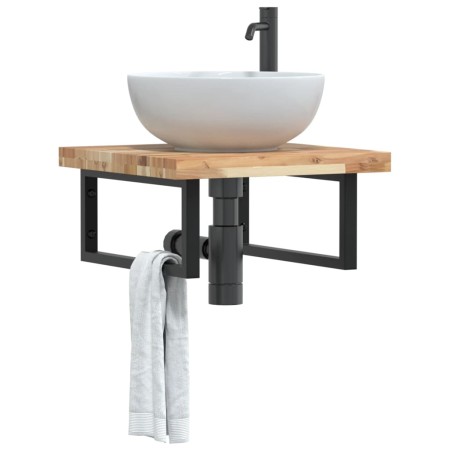 Wall-mounted sink shelf made of steel and solid acacia wood by , bathroom vanities - Ref: Foro24-3302765, Price: 79,85 €, Dis...