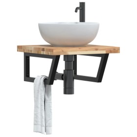 Wall-mounted sink shelf made of stainless steel and solid acacia wood by , bathroom vanities - Ref: Foro24-3302767, Price: 71...