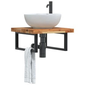 Wall-mounted sink shelf made of stainless steel and solid acacia wood by , bathroom vanities - Ref: Foro24-3302773, Price: 81...