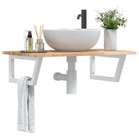 Wall-mounted sink shelf made of stainless steel and solid acacia wood by , bathroom vanities - Ref: Foro24-3302778, Price: 60...