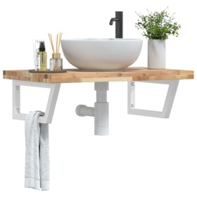 Wall-mounted sink shelf made of stainless steel and solid acacia wood by , bathroom vanities - Ref: Foro24-3302802, Price: 84...