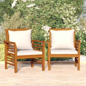 Armchairs with cream white cushions 2 pcs solid acacia wood by vidaXL, Garden chairs - Ref: Foro24-312137, Price: 235,48 €, D...