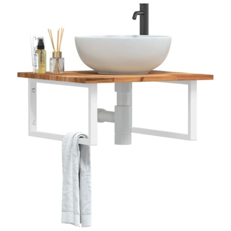 Wall-mounted sink shelf made of stainless steel and solid acacia wood by , bathroom vanities - Ref: Foro24-3302880, Price: 70...