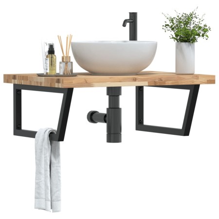 Wall-mounted sink shelf made of stainless steel and solid acacia wood by , bathroom vanities - Ref: Foro24-3302907, Price: 12...