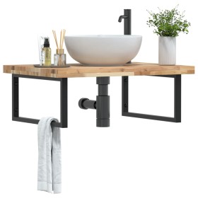 Wall-mounted sink shelf made of stainless steel and solid acacia wood by , bathroom vanities - Ref: Foro24-3302905, Price: 11...