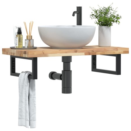 Wall-mounted sink shelf made of stainless steel and solid acacia wood by , bathroom vanities - Ref: Foro24-3302697, Price: 96...