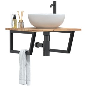 Wall-mounted sink shelf made of stainless steel and solid acacia wood by , bathroom vanities - Ref: Foro24-3302875, Price: 75...