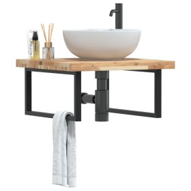 Wall-mounted sink shelf made of stainless steel and solid acacia wood by , bathroom vanities - Ref: Foro24-3302877, Price: 91...