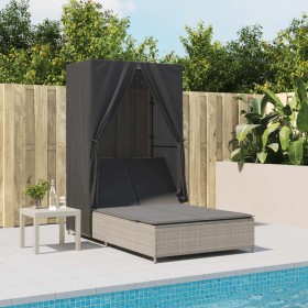 Double sun lounger with roof and light gray synthetic rattan curtains by , Loungers - Ref: Foro24-368104, Price: 311,68 €, Di...