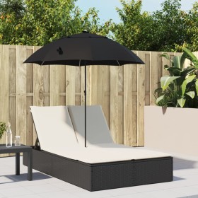 Double sun lounger with cushions and black synthetic rattan umbrella by , Loungers - Ref: Foro24-368081, Price: 299,99 €, Dis...