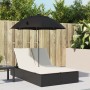 Double sun lounger with cushions and black synthetic rattan umbrella by , Loungers - Ref: Foro24-368081, Price: 299,29 €, Dis...