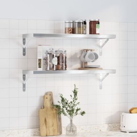 Wall shelves 2 units stainless steel silver 75x23.5x3 cm by , Shelves and shelves - Ref: Foro24-30283, Price: 42,98 €, Discou...