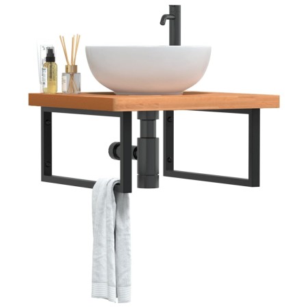 Wandwaschtischregal aus Stahl und massiver Buche von , Badezimmerwaschtische - Ref: Foro24-3302513, Preis: 102,99 €, Rabatt: %