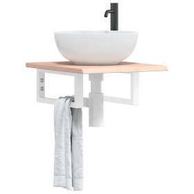 Estante de lavabo de pared de acero y madera maciza de roble de , Tocadores de baño - Ref: Foro24-3302532, Precio: 55,09 €, D...