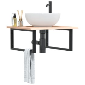 Wandwaschtischregal aus Stahl und massiver Eiche von , Badezimmerwaschtische - Ref: Foro24-3302629, Preis: 78,64 €, Rabatt: %