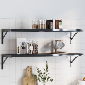 Set of 4 black stainless steel shelf brackets 30x2.5x15.5 cm by , Shelves and shelves - Ref: Foro24-30304, Price: 26,46 €, Di...