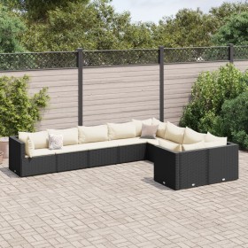 Garden sofa set with 9-piece black synthetic rattan cushions by , Garden sets - Ref: Foro24-3308312, Price: 583,87 €, Discoun...