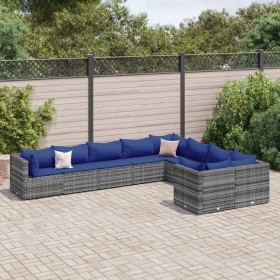 Gartensofa-Set mit 9-teiligen Kissen aus grauem synthetischem Rattan. von , Gartensets - Ref: Foro24-3308319, Preis: 530,91 €...