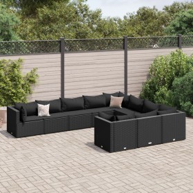 Set of garden sofas and cushions 10 pieces synthetic black rattan by , Garden sets - Ref: Foro24-3308331, Price: 792,15 €, Di...