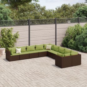 Gartensofa-Set, 10-teilig, mit braunen Kissen aus synthetischem Rattan. von , Gartensets - Ref: Foro24-3308350, Preis: 739,99...