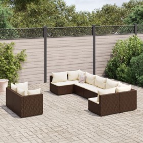 Gartensofa-Set, 9-teilig, mit braunen Kissen aus synthetischem Rattan. von , Gartensets - Ref: Foro24-3308297, Preis: 531,21 ...