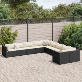 Set of garden sofas and cushions 10 pieces synthetic black rattan by , Garden sets - Ref: Foro24-3308344, Price: 682,99 €, Di...