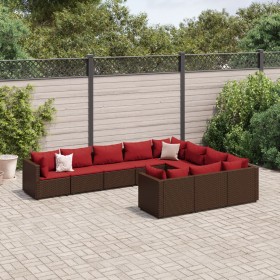 Gartensofa-Set, 10-teilig, mit braunen Kissen aus synthetischem Rattan. von , Gartensets - Ref: Foro24-3308333, Preis: 588,11...