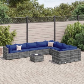 Gartensofa-Set und Kissen, 10-teilig, aus grauem Kunst-Rattan. von , Gartensets - Ref: Foro24-3308327, Preis: 560,68 €, Rabat...