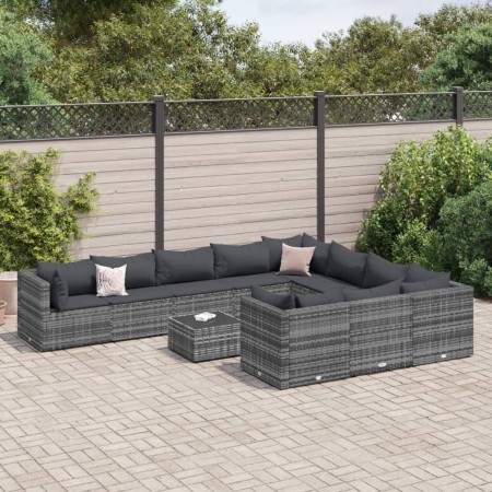 Gartensofagarnitur 11-teilig mit grauen Polstern aus synthetischem Rattan von , Gartensets - Ref: Foro24-3308338, Preis: 621,...