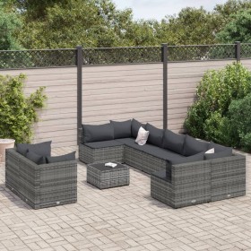 Gartensofa-Set und Kissen, 10-teilig, aus grauem Kunst-Rattan. von , Gartensets - Ref: Foro24-3308306, Preis: 633,17 €, Rabat...